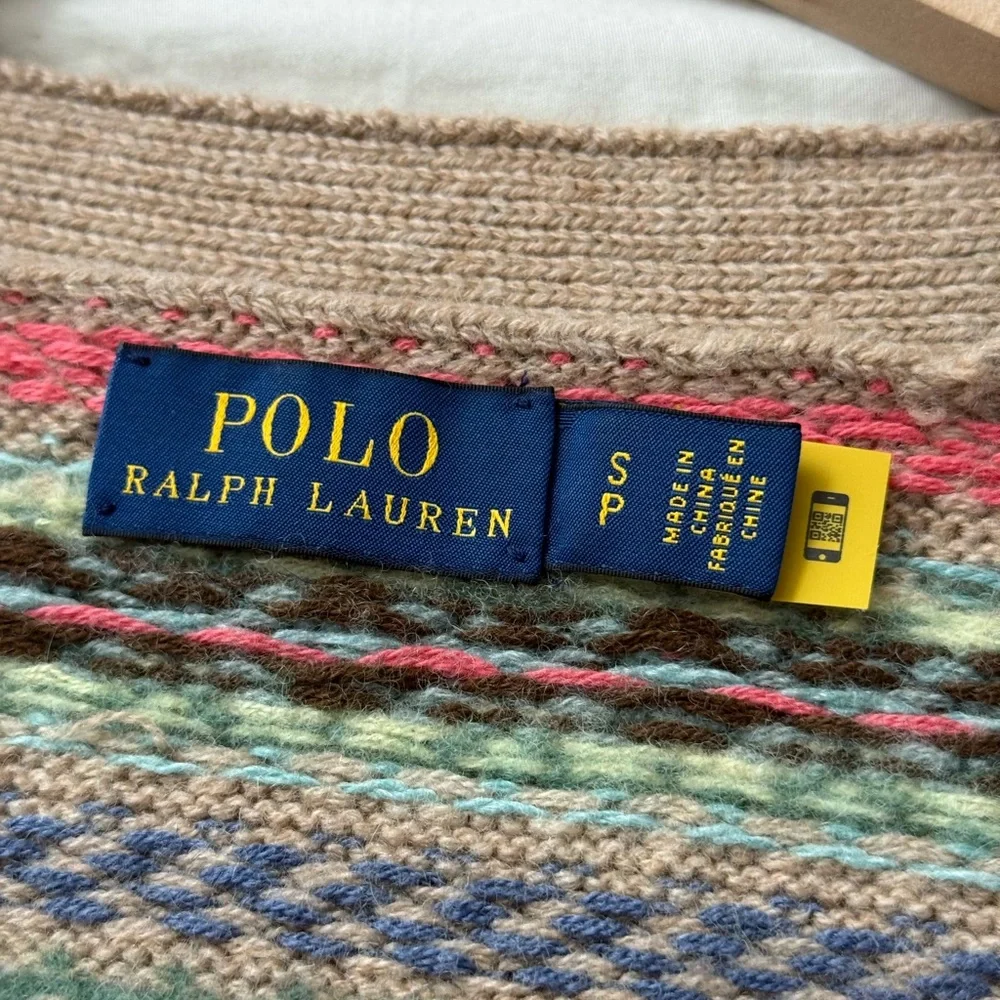 Polo Ralph Lauren Fair Isle Wool-Cashmere Cardigan – Multi-Color Knit – Size S - Picture 5 of 8